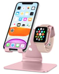 OMOTON 2 in 1 Phone and Apple Watch Stand, Desktop Stand for iPhone and Apple Watch SE, Such as iPhone 13 and iWatch Series 7/6/5/4/3/2/1 (Include 38/40/41/42/44/45mm), Rose Gold