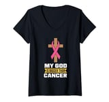 Womens My god is bigger than cancer - Breast Cancer V-Neck T-Shirt