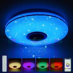 36W LED-taklampa dimbar med Bluetooth-högtalare, LED-taklampa med fjärrkontroll eller appstyrning, RGBW-färgväxling, justerbar för sovrum, kök, barnrum, vardagsrum