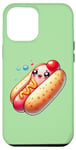 iPhone 15 Pro Max Cute Kawaii Hot Dog with Smiling Face and Bubbles Case