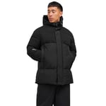 JACK & JONES Mens Black Windproof Jacket Padded Quilted Puffer Jacket Long Sleeve Winter Coat, Size- Small