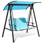COSTWAY 2 Seater Garden Swing Chair, Powder Coated Metal Frame Rocking Hammock Bench with Adjustable Canopy, Outdoor Patio Yard Poolside Swing Lounger Seat (Turquoise)