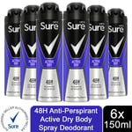 Sure Men Anti Perspirant 48H Protection Active Dry Deodorant, 6 Pack, 150ml