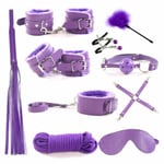 10pc Purple BDSM Bondage Kit Whip Ankle Strap Restraint Handcuffs Mouth Plug Set