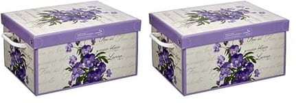 Boite de Rangement avec Couvercle, Boite en carton, Rangement Vetement, Meuble de Rangement Chambre, Bureau, Panier de Rangement, Organisateur Tiroir, Boite Cadeau, 25x35x17,5 cm SMALL VIOLETTES 2