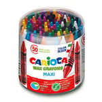 Carioca Crayons Maxi Wax, Crayons de Cire Lavables à Grosse Pointe pour Enfants, Doux et Fluides, 24 Couleurs Brillantes Assorties, Simple à Tailler, 50 Pièces