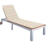 Helloshop26 - Transat chaise longue bain de soleil lit de jardin terrasse meuble d'extérieur avec coussin bois d'acacia et acier galvanisé - Bois