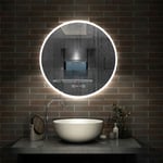 Aica Sanitaire - horloge led rond miroir de salle de bain tricolore tactile avec antibuée 80x80cm