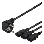 Power Cable Angled CEE 7/7 > 3x IEC C13 Black 1+2m