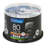 50pcs Verbatim CD-R for Music 700MB 1-48x Inkjet Printable Spindle 70045JPIMPORT
