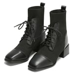 Women's Boots UK 7 Black Faux Leather Knit Ankle Combat Block Heel Lace Up EU 40