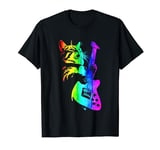 Funny HOUSE CAT Rainbow DJ Cat Kitty Rock Cat Playing Guitar T-Shirt