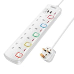 Mscien Extension Lead with USB 4M, 4 Way 2 USB Slots with Individual Switches Mountable Power Strip - 4Meter/13FT Extension Cord