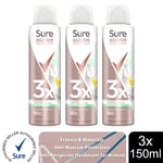 Sure Women Anti-Perspirant 96H Maximum Protection Deo 3x150ml, Select Your Scent
