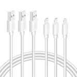 Quntis Lot de 3 câbles de charge pour iPhone - 2 m - Certifié MFi - USB A vers Lightning - Pour iPhone 14 13 12 11 Pro Max mini SE 2020 X XR XS Max 8 Plus 7 6 5S 5E iPad Air Mini Airpods - Blanc