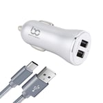 NWNK13 Fast Car Charger for Samsung Galaxy S20 Fe 5G / S20 Fe 4G Mobile Phone in Car Charger 2 Port USB Car Adapter Fast Charging 3.4A with 1mt Type C USB Cable High Speed Lead Wire (Silver)