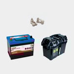 Neraus,Tudor Elmotorbatteri-paket Tudor Dual TR350, bly (vått/öppet), 12 V, 80 Ah, 270 x 175 225 mm + batterilåda med eluttag & säkring polskor (2-pack)