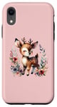 Coque pour iPhone XR Rose mignon bébé cerf avec couronne florale forêt enchantée