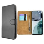 Leather Wallet Flip Cover Case for Motorola Moto G62 5G (Black) Black