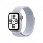 Apple Watch SE (GPS + Cellular) 40 mm silver aluminiumhölje och blåaktigt Sport Loop-armband (MXGE3)