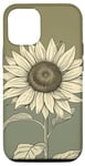 iPhone 15 Pro Aesthetic Sunflower Line Art Minimalistic Sage Green Case