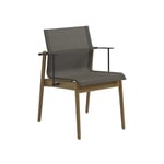 Gloster - Sway Teak Stacking Chair with Arms, Frame Meteor, Granite Sling - Matstolar utomhus - Henrik Pedersen - Svart - Metall/Trä/Plast