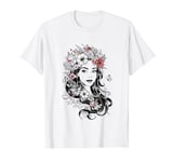 Floral Beauty Portrait Captivating Botanical Goddess Design T-Shirt
