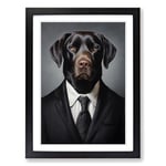 Labrador Retriever in a Suit Painting Framed Wall Art Print, Ready to Hang Picture for Living Room Bedroom Home Office, Black A2 (48 x 66 cm)