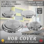 SET OF 4 STAINLESS STEEL METAL SILVER CHROME ELECTRIC COOKER HOB COVER RING LID