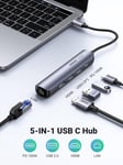 UGREEN USB C Hub 60Hz, 5-in-1 Gigabit USB C to Ethernet Adapter with 4K HDMI, 100W Power Delivery, 2 USB 3.0, Compatible with MacBook, iPad Pro, iPhone 15 Pro/Pro Max, Dell, HP, Surface, Switch