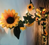 2 Pack 8.8FT Artificial Sunflower Garland with 100 LED Fairy String Lights,Fake Vines Faux Sunflowers Hanging Garland Silk Flowers Hanging Plant for Indoor,Outdoor,Wedding,Wall,Birthday Party