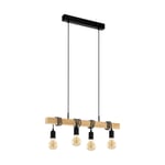 Hanging Ceiling Pendant Light Black & Wood 4x E27 Kitchen Island Multi Lamp