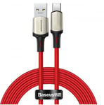 Baseus Cafule Cable Nylon Flätad USB - USB Type C-kabel VOOC Quick Charge 3.0 5 A 2 m - Röd (CATKLF-VB09)