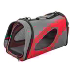 Iris Ohyama, Sac, Niche, Bandoulière, Support de transport pour animaux pliable en tissu avec 3 ouvertures zippées à glissière et Ventilation optimale, DCC008 M, Rouge