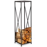 Large Black Metal Steel Firewood Rack Log Wood Storage Holder Tall Shelf Stand