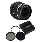 KamKorda Lens Filter Kit 46mm + Olympus M.Zuiko Digital ED 12mm f/2 Lens (Black), Micro Four Thirds System, MSC AF System, Manual Focus Clutch, Snapshot Focus Mode with DoF Scale + 2 Year Warranty