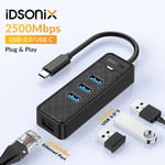 IDsonix USB A/C to Ethernet Gigabit Adaptor RJ45 Dongle 3 ports USB 3.0 Data Hub