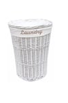 Round Wicker Laundry Basket Bin Cotton Lining Lid Medium 50 x 37 cm