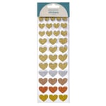 Stickers klistermärken med 175 glittriga hjärtan i guld & silver – B. 12–22 mm