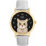 Toff London Ladies Beige Tabby Cat Head Watch TLWS-23934-VAR