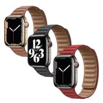 FRIENDLY LICENSE - Lot de 3 bracelets compatibles avec Apple Watch 42-44-45 mm - Couleurs marron, noir et rouge - En cuir synthétique et fermeture magnétique - Remplacement pour montre intelligente