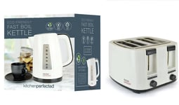 Kitchen Perfected 4 SLICE TOASTER & Eco-Friendly 1.6L 3Kw Cordless Kettle Cream
