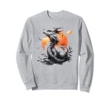 cool anime lucky black asian dragon with sunset sunrise art Sweatshirt