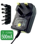 CostMad ® 6-Way 500mA max. AC to DC Universal Universelle Multi Voltage 3V / 4.5V / 6V / 7.5V / 9V / 12V Plug in Mains AC Power Adapter Adaptor Power Supply Replacement