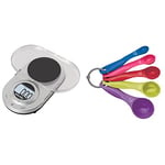 Salter 1260 SVDRA Precision Electronic Scale, Micro Pocket Scales, Max Capacity 500 g, Measures in 0.05 g Increments, Neat Storage & Colourworks Measuring Spoon Set