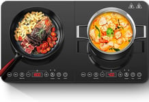 Aobosi Double Induction Hob,Induction Hobs with Slim Black Crystal Panel Body,