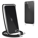 CaseLover Coque avec Cordon Compatible iPhone SE 2022/SE 2020/iPhone 6/6S/7/8, Transparent Coque de Cellulaire Corde TPU Bumper Étui avec Réglable Collier en Noir Téléphone Chaîne Lanyard Case Housse