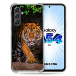 Cokitec Coque Renforcée en Verre Trempé pour Samsung Galaxy A54 5G Animal Tigre Jungle