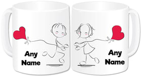 Personalised Mr and Mrs Gifts Mugs Set of 2 Coffee Cups - Romantic Love Hearts Couples Gifts Idea for Engagement Wedding Anniversary Valentines Birthday Christmas Present (Design: Heart Kites)