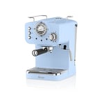 Swan SK22110BLN Retro Espresso Coffee Machine with Milk Frother, Steam Pressure Control, 1.2L Detachable Water Tank, 1100W, Retro Blue